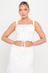 White Square Neck Lace Trim Tie Front Corset Top