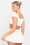 White Ruched Bow Detail Crop Top & Mini Skirt Co-Ord