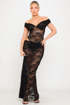Black Lace Off Shoulder Bodysuit & Maxi Skirt Co-Ord