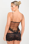 Black Sheer Lace Floral Embroidered Mini Dress