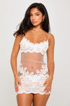 White Sheer Lace Floral Embroidered Mini Dress