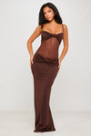 Brown Twist Detail Sheer Panel Maxi Dress