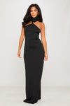 Black Halter High Neck Embellished Detail Maxi Dress