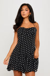 Black Polka Dot Print Halter Neck Mini Dress