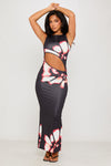 Black Floral Print Cut Out Detail Maxi Dress