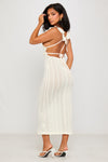 Cream Lace Ruffle Detail Open Back Maxi Dress