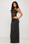 Black Lace Shoulder Tie Asymmetric Maxi Dress