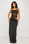Black Lace Shoulder Tie Asymmetric Maxi Dress