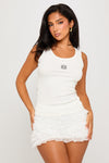 White Rib Anagram Embroidered Vest Top