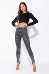 Charcoal Multi Slash High Waisted Jeans