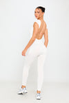 White Open Back Scoop Neck Cap Sleeve Jumpsuit