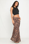 Leopard Print High Waist Satin Maxi Skirt