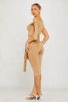 Taupe One Shoulder Knot Detail Top & Capri Pants Co-Ord