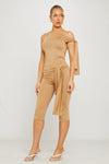 Taupe One Shoulder Knot Detail Top & Capri Pants Co-Ord