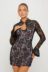 Black Keyhole Cut Out Floral Lace Mini Dress
