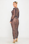 Leopard Print Sheer Long Sleeve Maxi Dress