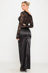 Black Sheer Floral Lace One Shoulder Long Sleeve Top