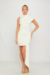 Cream High Neck Ruched Draped Mini Dress
