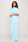 Baby Blue Draped Asymmetric Pleated Maxi Dress