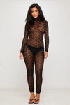 Black Lace High Neck Open Back Jumpsuit