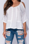 White Cold Shoulder Lace Trim Top