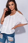 White Cold Shoulder Lace Trim Top