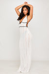White Sheer Crochet Knit Halter Maxi Dress