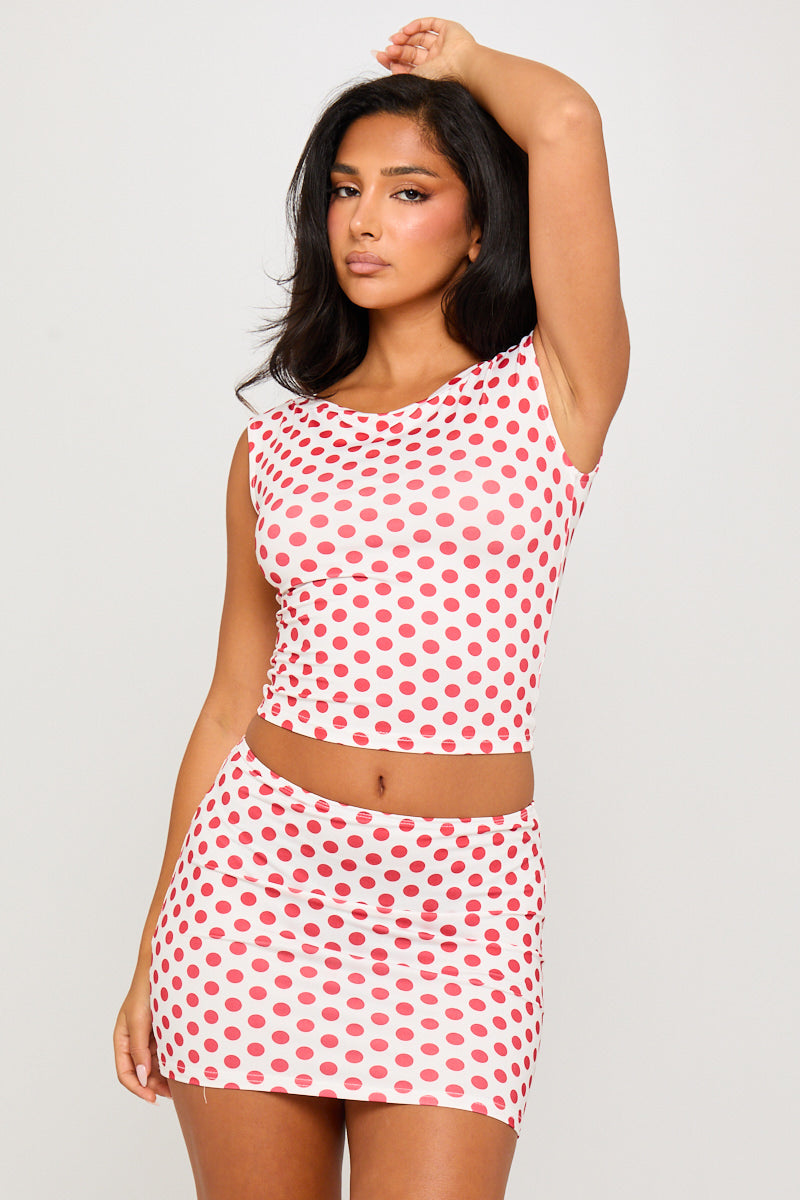 White Polka Dot Off Shoulder Top & Mini Skirt Co-Ord