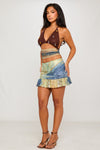 Brown Bejewelled Knit Halter Top & Mini Skirt Co-Ord