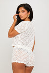 White Crochet Knit Button Top & Micro Shorts Co-Ord