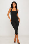 Black Halter Neck Open Back Capri Jumpsuit