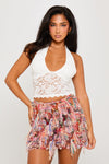 White Lace Halter Neck Plunge Crop Top