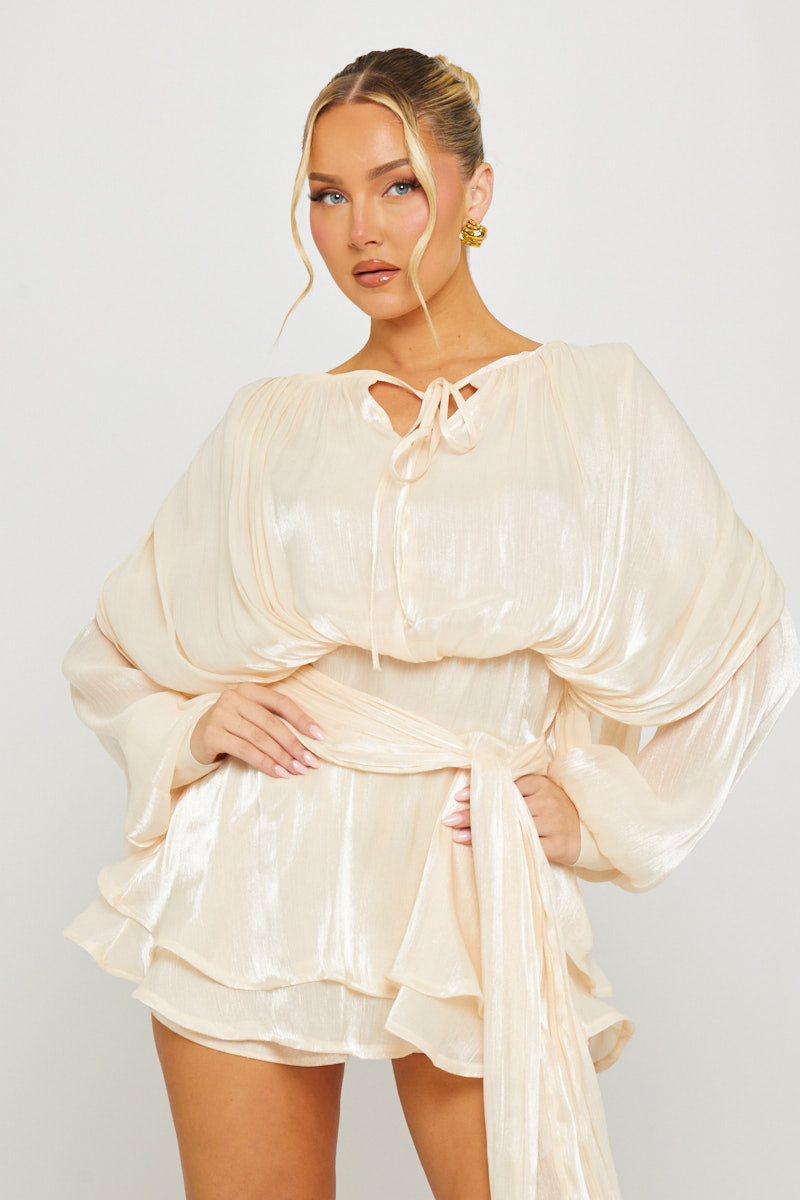 Ivory Fully Pleated Ruffle Mini Dress