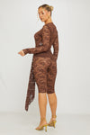Brown Lace Plunge Drape Detail Capri Jumpsuit