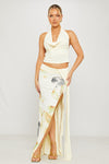 Cream Floral Print Cowl Top & Draped Maxi Skirt Co-Ord