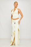 Cream Floral Print Cowl Top & Draped Maxi Skirt Co-Ord