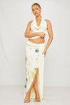 Cream Floral Print Cowl Top & Draped Maxi Skirt Co-Ord