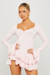 Pink Flare Sleeve Ruffle Pleated Mini Dress