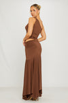 Brown One Shoulder Top & Pleated Maxi Skirt Co-Ord