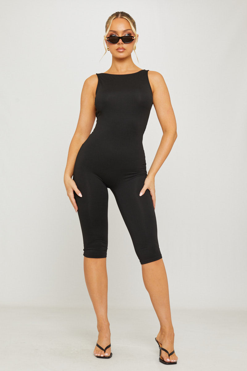 Black Sleeveless Open Back Capri Jumpsuit