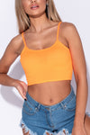 Neon Orange Rib Knit Strappy Crop Top