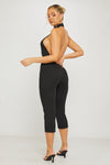 Black Ribbed High Neck Capri Jumpsuit