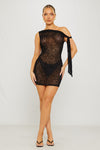 Black Leopard Embossed One Shoulder Mini Dress