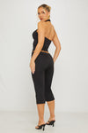 Black Low Rise Button Up Capri Pants