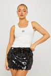 Black Sequin Disc Low Rise Mini Skirt