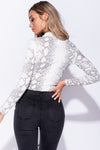 White Snake Print High Neck Long Sleeve Bodysuit