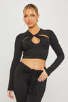 Black Cut Out Detail Long Sleeve Crop Top