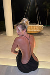 Black Sheer Striped Knit Backless Maxi Dress