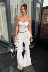 Cream Chiffon Sheer Ruffle Flared Trousers 