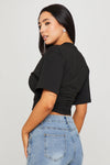 Black Cinched Waist Short Sleeve T-Shirt